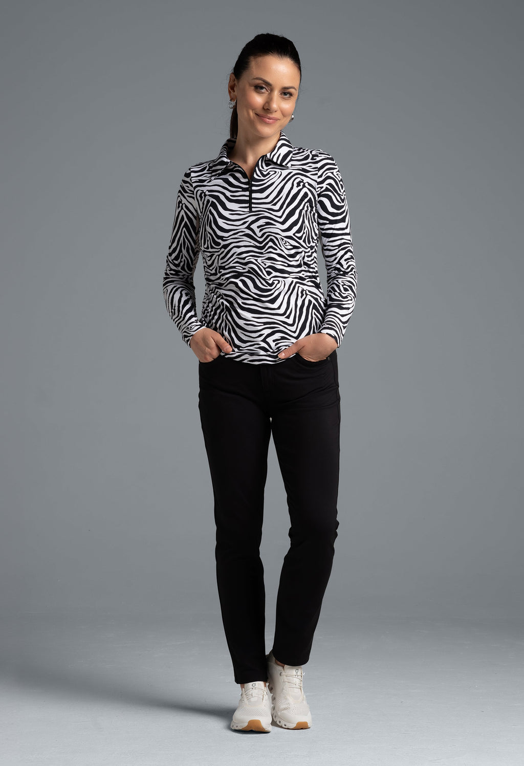 Cecilia Print Adjustable Length Long Sleeve Polo – 48932